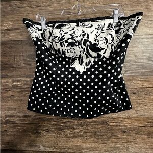 White House Black Market Black and White Strapless Polka Dot Bustier Top